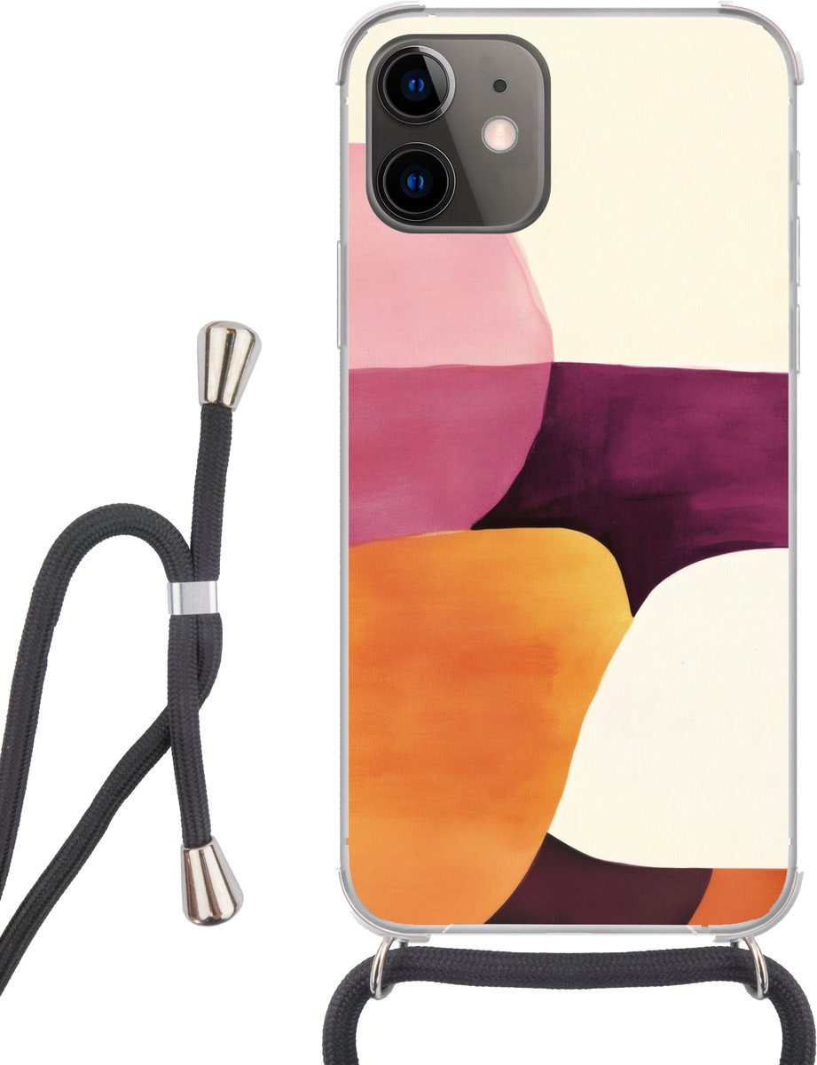 Telefoonhoesje Geschikt voor iPhone 12 Mini - Vormen - Abstract - Kleurrijk - Siliconen - Crossbody - Backcover met Koord - Telefoonhoesje met koord - Hoesje met touw Telefoonhoesje