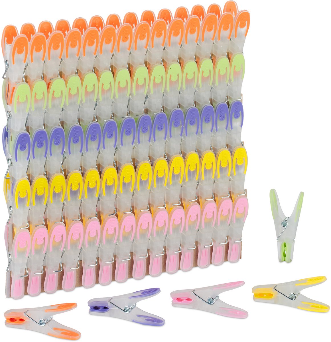 waskijpers kunststof - set van 75 - softgrip - gekleurd