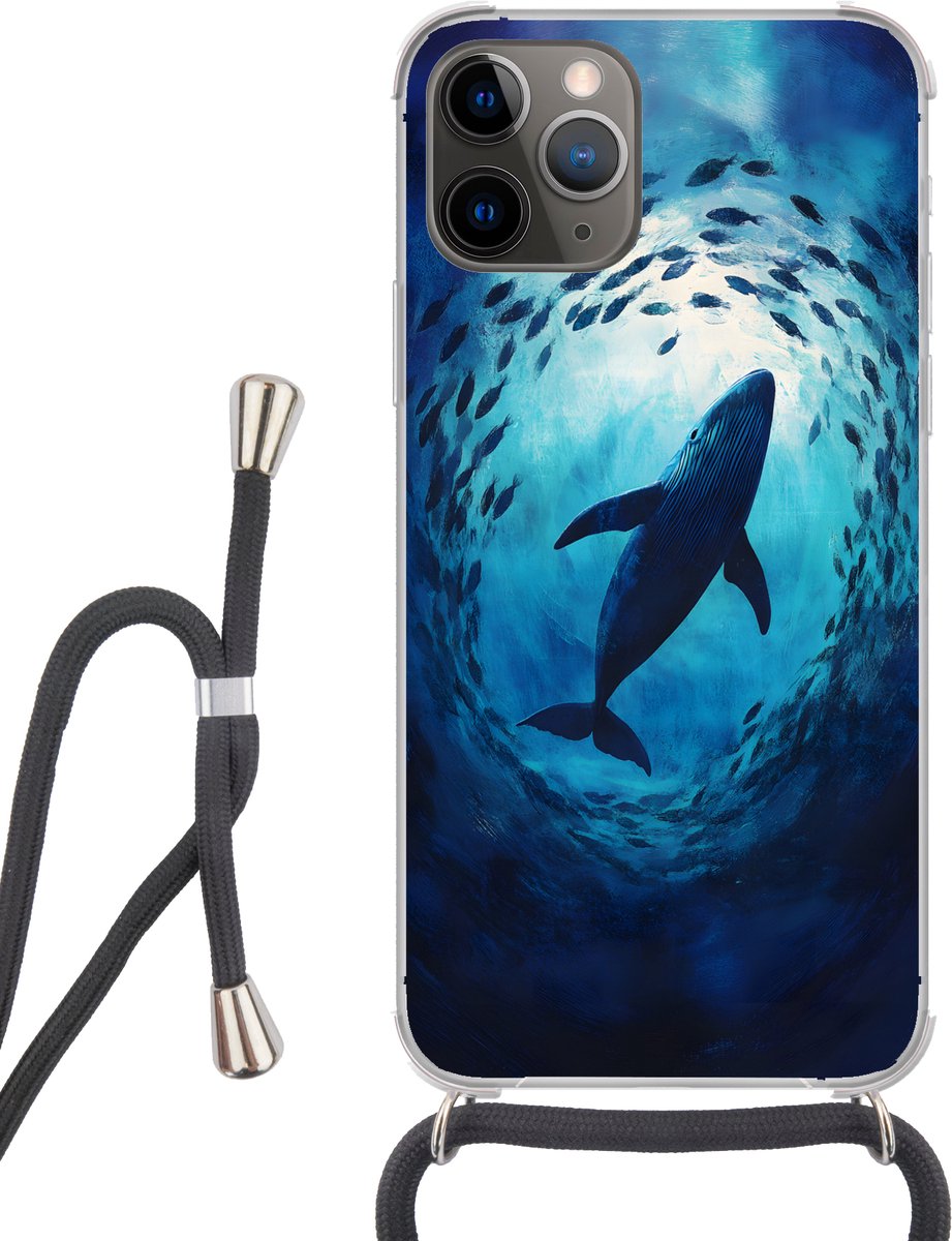 Telefoonhoesje Geschikt voor iPhone 13 Pro - Walvis - Vissen - Donkerblauw - Siliconen - Crossbody - Backcover met Koord - Telefoonhoesje met koord - Hoesje met touw Telefoonhoesje