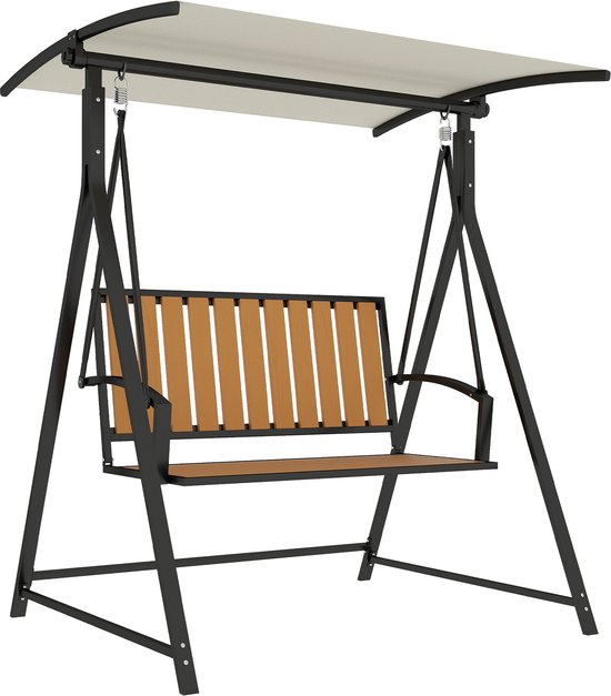 Outsunny tuinschommel voor 2 personen schommelbank hangbank massief hout patio terras achtertuin wit 117 x 69 x 60 cm