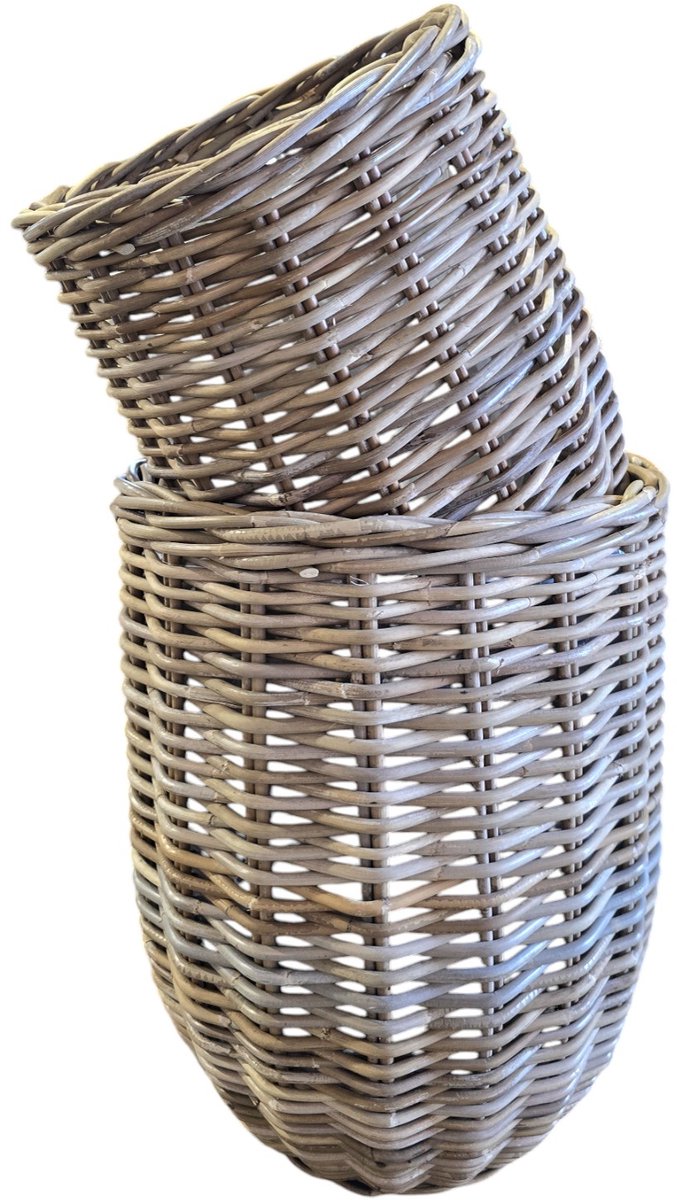 TeakOne - SET/2 - Rotan plantenmand binnen en buiten - Boho - Boho mand - Plantenmand - Rotan mand - Rotan planten mand - in- en outdoor - Wicker mand - buiten planten mand - rotan bloempot - Rieten mand - Ronde mand