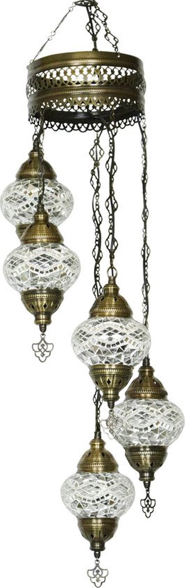 Oosterse mozaiek hanglamp - Doorzichtig - Hoogte 97cm - Breedte 20cm - Diameter bol(len) 13,5cm