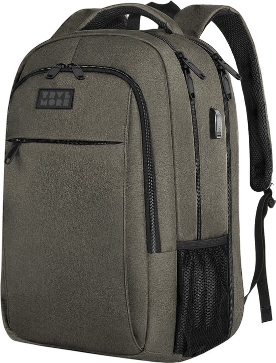 TRVLMORE Rugtas - 28L - 15,6 Inch - Laptop Rugzak met USB - Antidiefstal - Heren en Dames - Tas - Levenslange Garantie - Grijsgroen