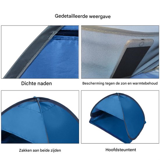 Zonneschermtent - Hoofdbeschermingstent - Draagbare tent - Strandtent - Zonnescherm - Zonbescherming - Reistent - Mini - Luifel - Blauw — afbeelding 4