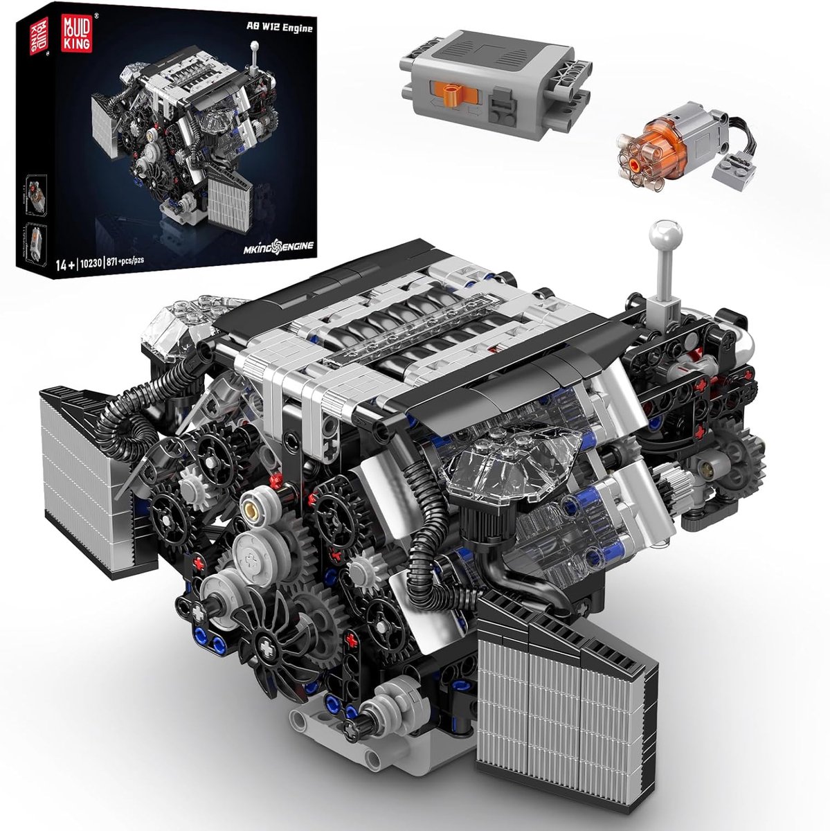 Mould King 10230 AB W12 Speed engine bouwset | Formule 1 F1 Racing champions icons modelbouw | Classic creator speelgoed ideas voor expert volwassenen & kinderen | Accu motor niet geschikt voor Lego technic | Bouwdoos met 838 bouwstenen