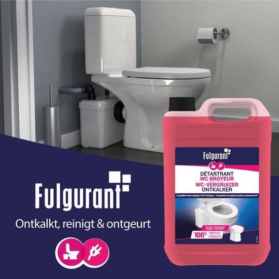 Fulgurant Sanibroyeur Ontkalker 5L — Krachtige WC-Vergruizers Ontkalker voor Maceratietoilet, Vermaler & Chemisch Toilet — Beschermt het Mechanisme — Belgische Kwaliteit