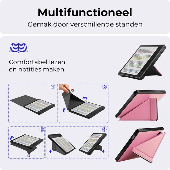 Hoesje Geschikt voor Kobo Libra Colour Hoesje Luxe Bescherm Case Met Screenprotector - Hoes Geschikt voor Kobo Libra Colour Hoes Book Cover - Roze van Merkloos — afbeelding 4
