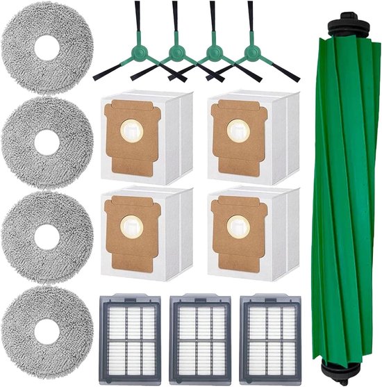 JGS Premium | Vervangingsset voor iRobot Roomba Plus 405/505 Combo Stofzuiger - 16 stuks - Rubber Borstel, Mop Doek, Stofzak, Filter, Zijborstels - Reinigingsaccessoires voor Robotstofzuigers