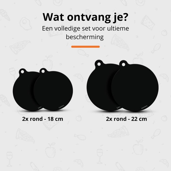 Louvera Inductie Beschermer Set – Hittebestendig tot 280 ºC – Panbeschermers - Afdekplaat voor Kookplaat - Inductie Mat Voor Elk Formaat - 4 stuks – Inductie mat – Onderzetter - Incl. E-book - Geschikt voor Booster Functie - Zwart