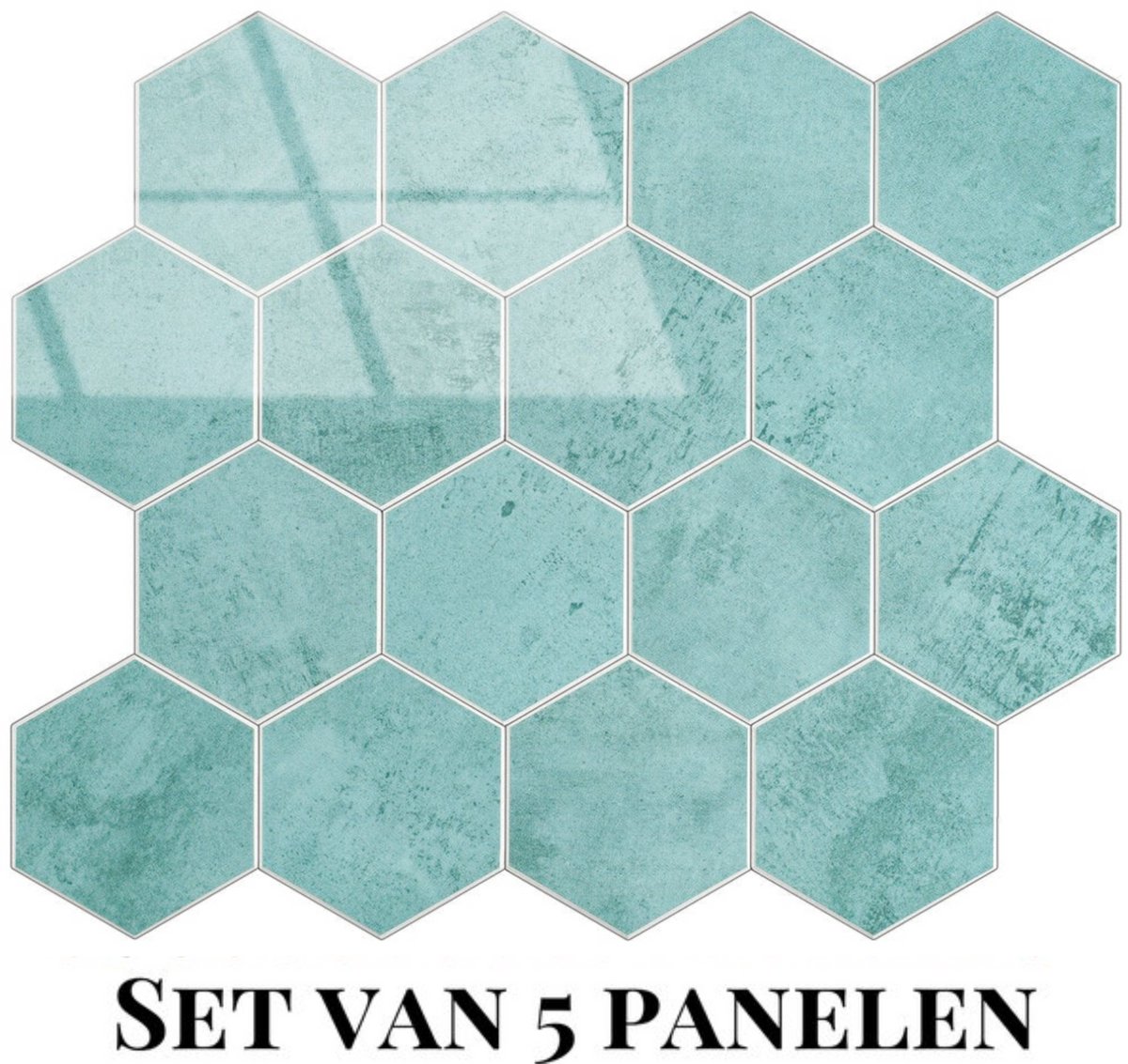 Wallways Wandpanelen - Plaktegels - Set van 5 Tegels - Tegelsticker - Zelfklevende Tegels - 4MM dik - Aluminium toplaag - Waterdicht - Krasbestendig - Hittebestendig - 3M Kleeflaag - Hexagon Ocean Blue
