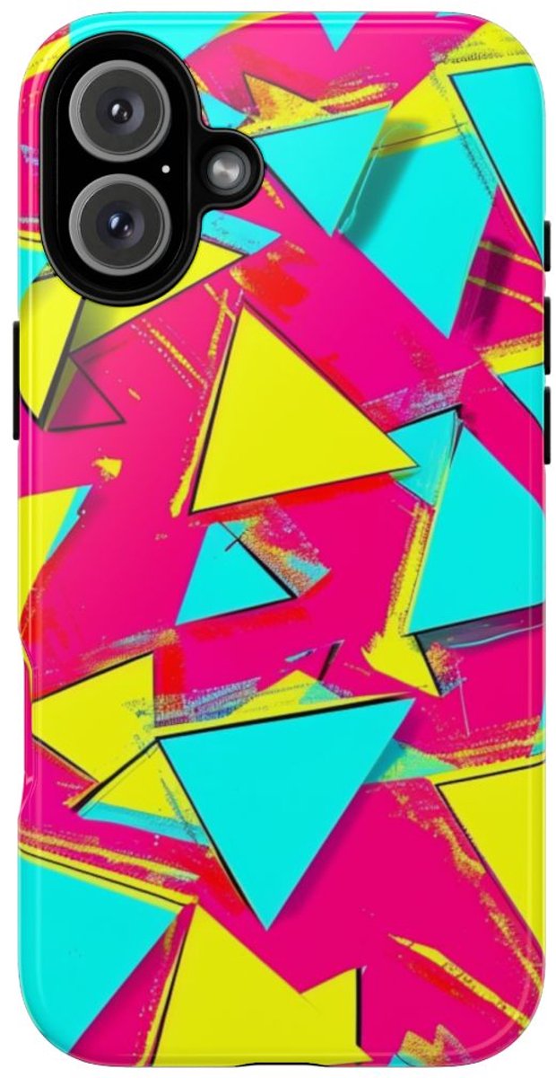 Neon Driehoeken Abstract Patroon – Telefoonhoesje Geschikt voor iPhone 16 Plus