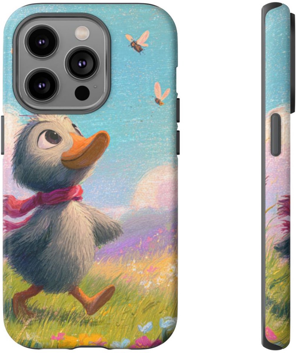 Vrolijk Eendje in Lenteweide – Telefoonhoesje Geschikt voor iPhone 14 Pro