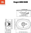 Technische tekeningen van de JBL Stage1 GEN2 962M luidspreker met afmetingen in cm en inches.