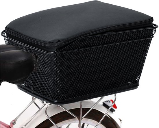 Panier arrière de Vélo – Grand panier en métal avec doublure intérieure imperméable – 40 × 30 × 20 cm, panier arrière portable pour Vélos de ville – Kit de montage inclus – Zwart