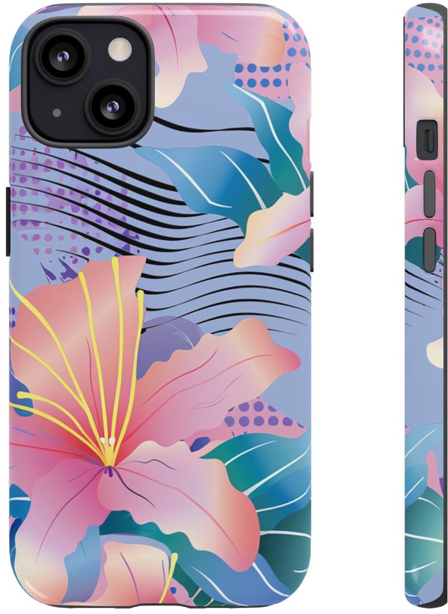 Roze Bloemenpatroon met Abstracte Accenten – Telefoonhoesje Geschikt voor iPhone 13