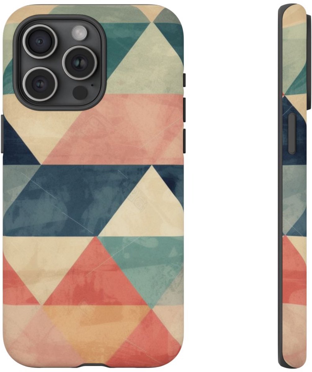 Gedempt Geometrisch Driehoekpatroon – Telefoonhoesje Geschikt voor iPhone 15 Pro Max