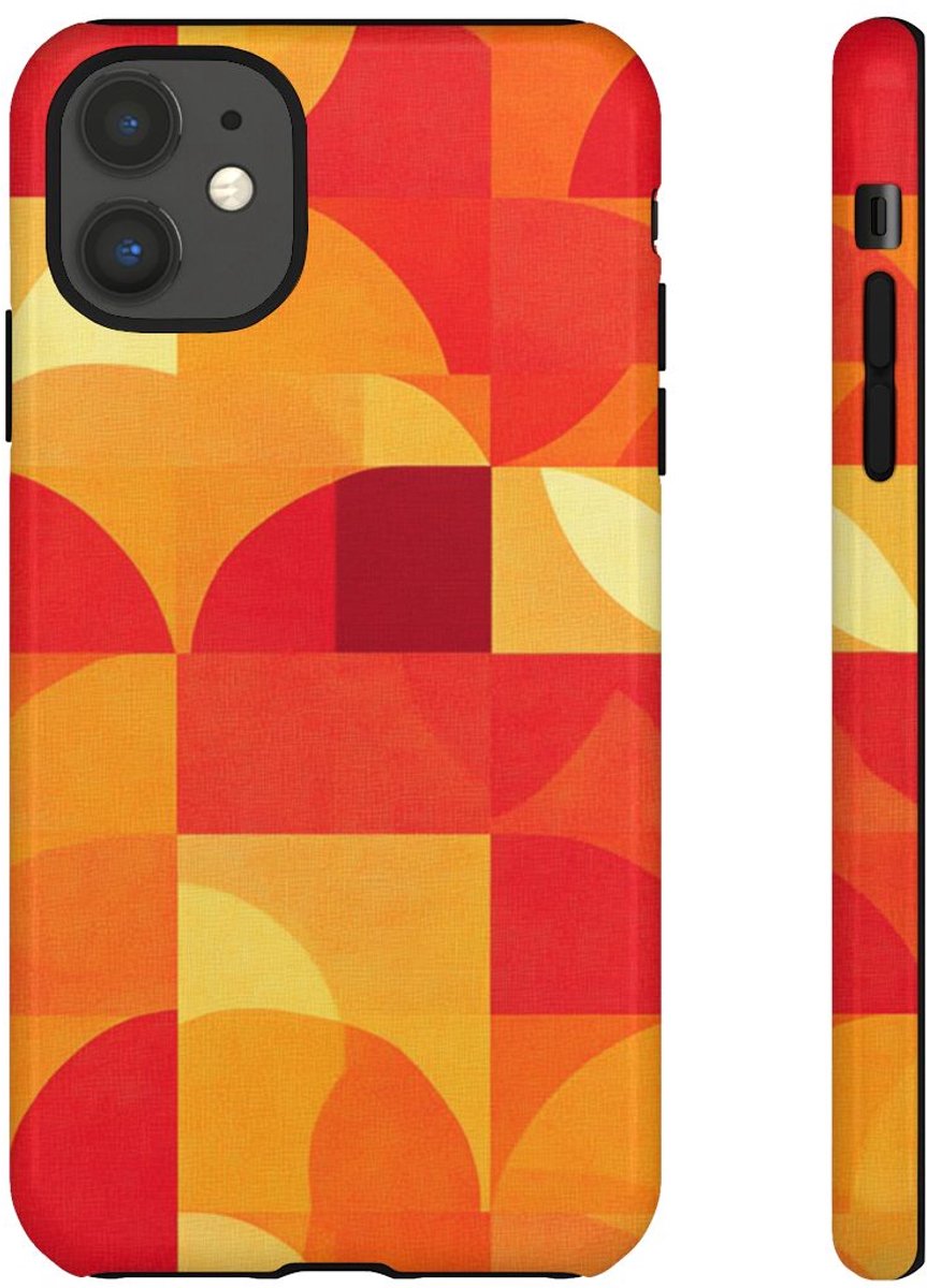Geometrisch Rood- en Oranje-Patroon – Telefoonhoesje Geschikt voor iPhone 11