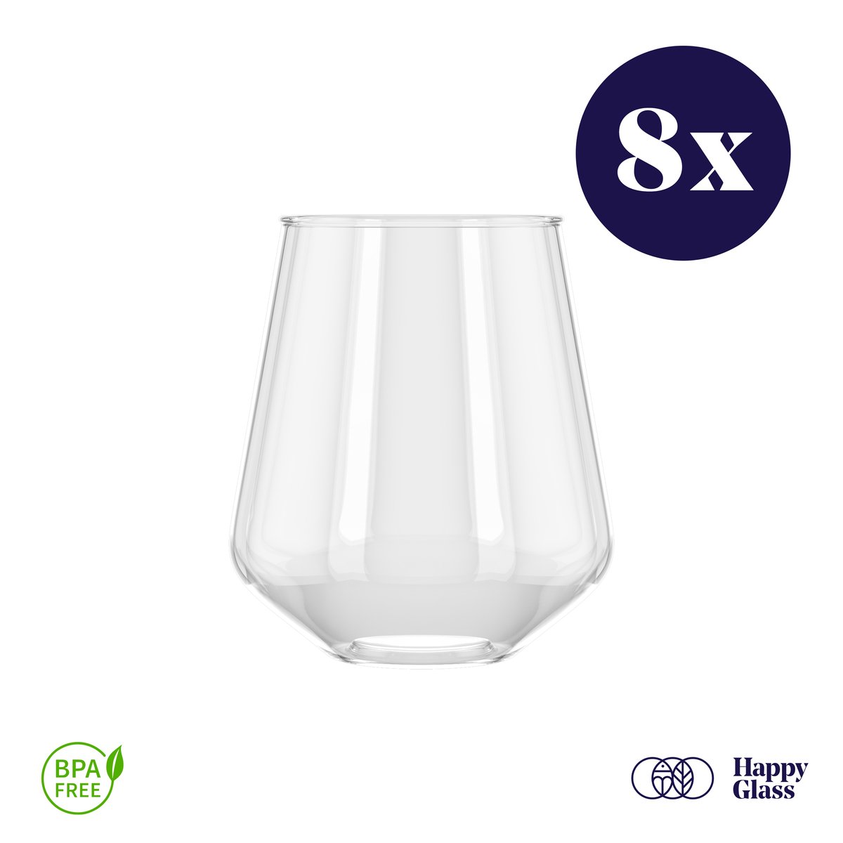 HappyGlass Lady Yoko - Set van 8 kunststof glazen - 40cl - Transparant - BPA-vrij Tritan