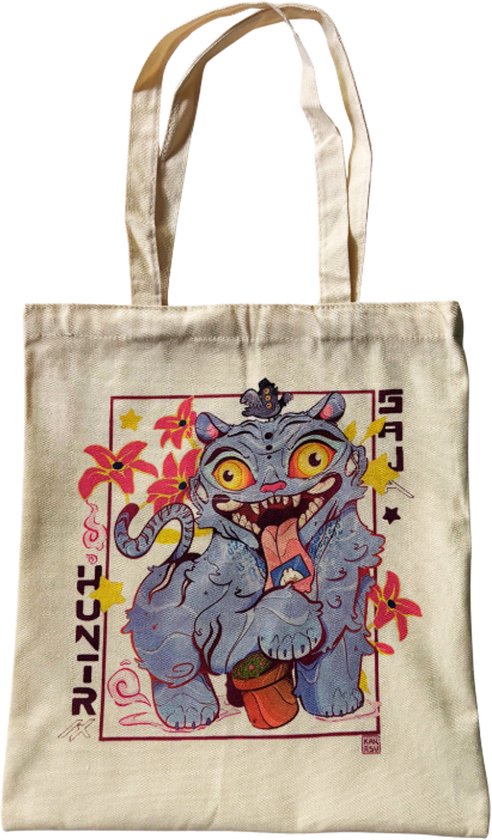 Tote Bag Kpop Demon Hunter - Marque Hunter, Toile Beige, Motif Huntrix, Dimensions 40x34 Cm
