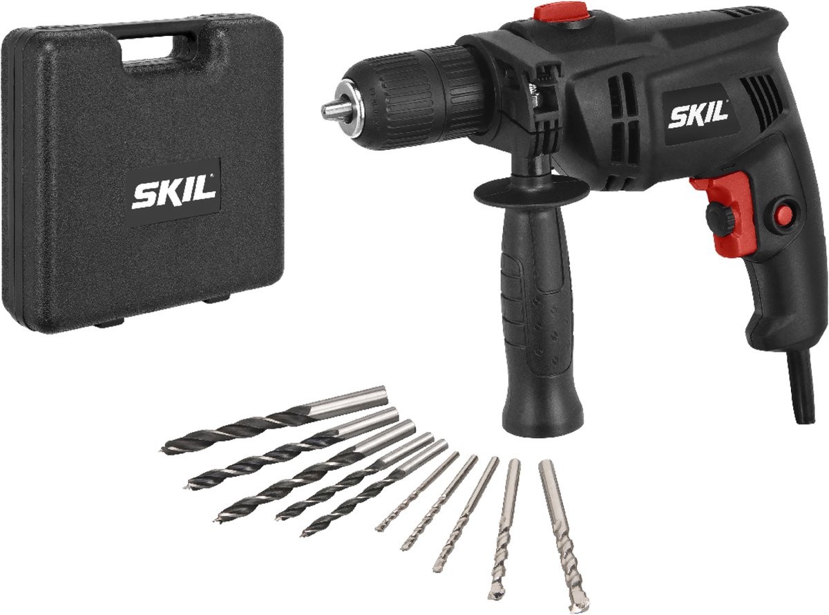 Skil 6290AA klopboormachine met snelspanboorhouder (710 watt, snelheidsniveau, handgreep, diepteaanslag, 3-delige accessoireset