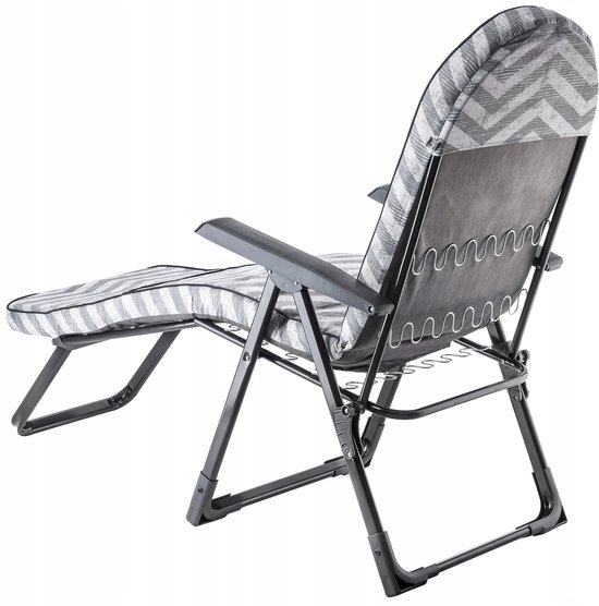 KADAX Ligstoel met verstelbare rugleuning, ligstoel met stalen frame, inklapbare tuinstoel, zonneligstoel met bekleding, klapstoel, campingstoel, relaxstoel (grijs zigzag) van KADAX — afbeelding 2