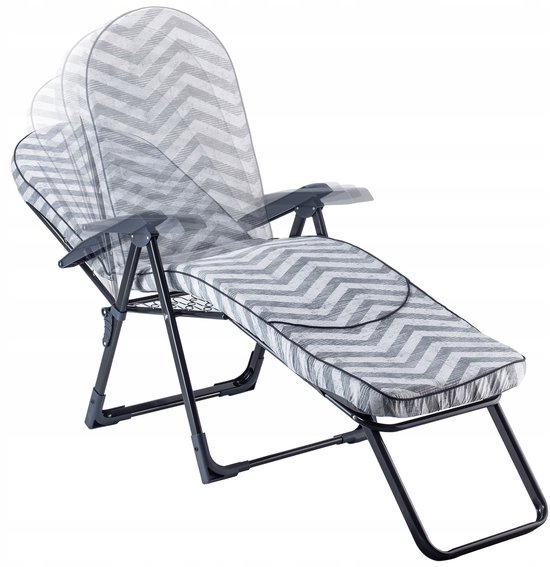 KADAX Ligstoel met verstelbare rugleuning, ligstoel met stalen frame, inklapbare tuinstoel, zonneligstoel met bekleding, klapstoel, campingstoel, relaxstoel (grijs zigzag) van KADAX — afbeelding 3