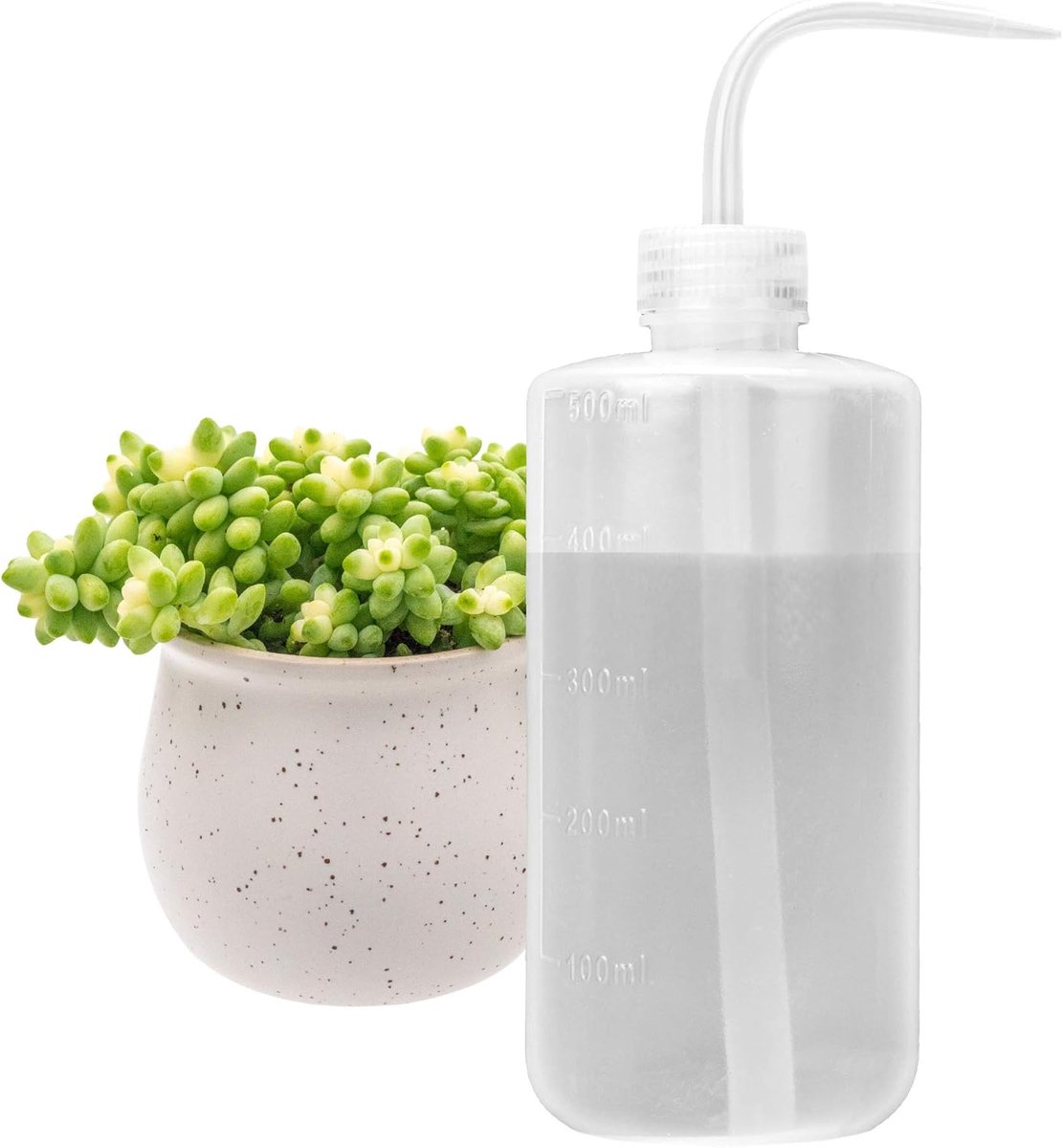 500 ml Gieter – Knijpfles van kunststof – Geschikt voor vetplanten, bonsai, kunstplanten voor binnen en kleine potplanten – Reinigingsfles – Gieter met gebogen tuit – Hulpspoelfles – Reinigingsfles met gebogen tuit voor wimperextensions – 21 x 7 cm
