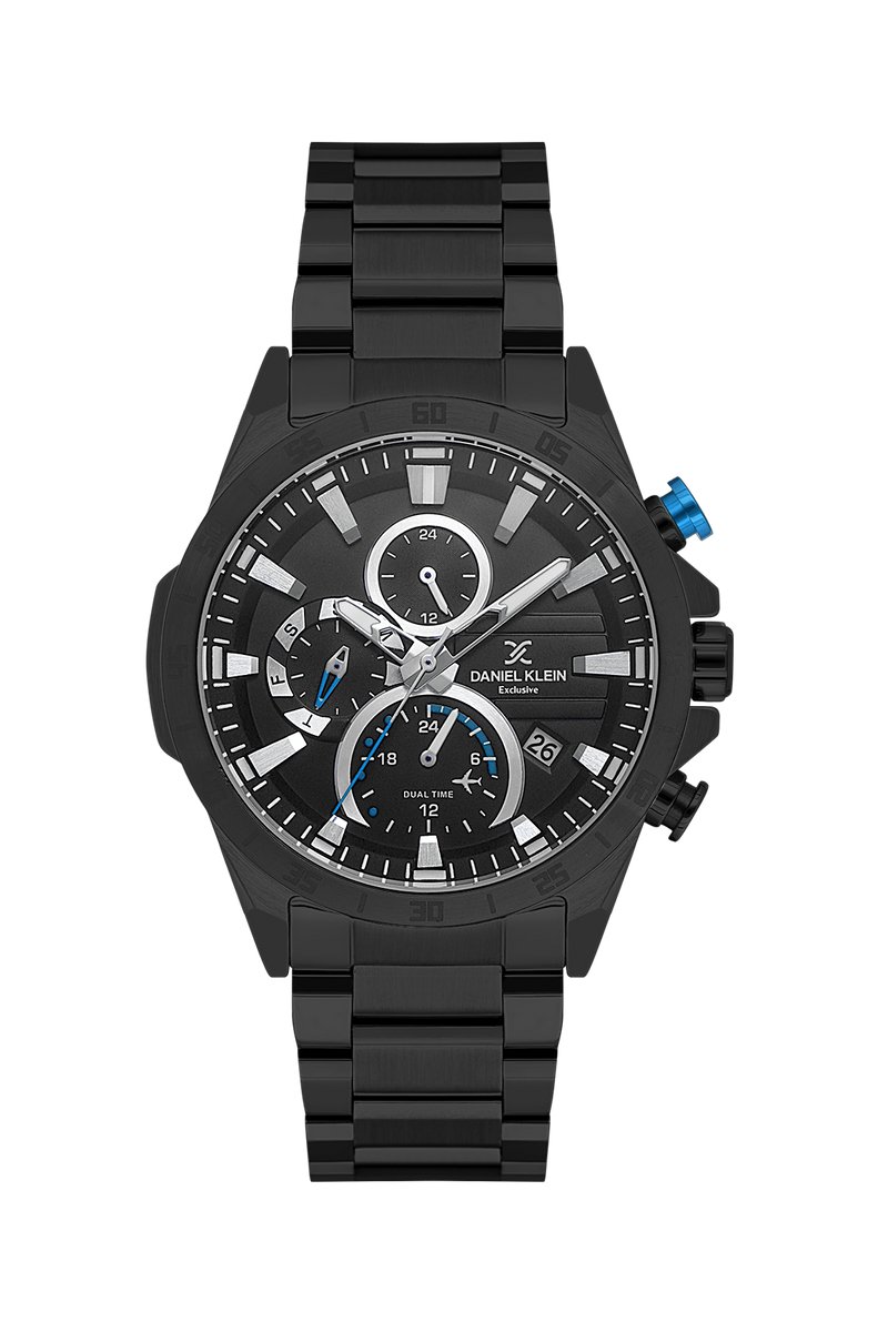 Daniel Klein DK.1.13992-5 - Horloge - Polshorloge - Analoog - Mannen - Heren - Stalen band - Rond - Metaal - Streepjes - Datumaanduiding - Dagaanduiding - Dual Time - Zwart - Zilverkleurig - Turkooisgroen- Grijs - Wit