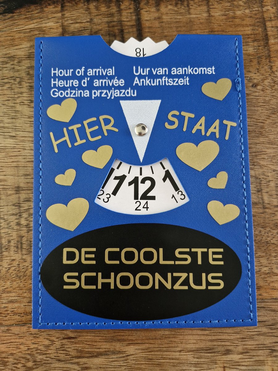 Parkeerschrijf met tekst- Hier staat - De coolste schoonzus - blauwe zone- parkeerkaart- blauweschijf