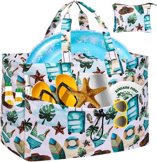 Dondon Grote strandtas met rits 58 x 38 x 18 cm maritiem design BBAG36