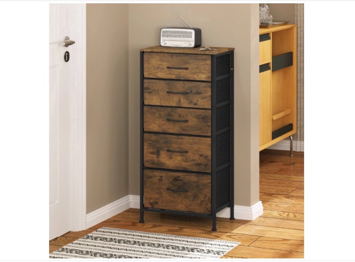 WNHB® Ladekast Slaapkamer 45x95x30 cm - Commode met Houten Frame en Stoffen Lades - Compacte Opbergkast met 4 Lades