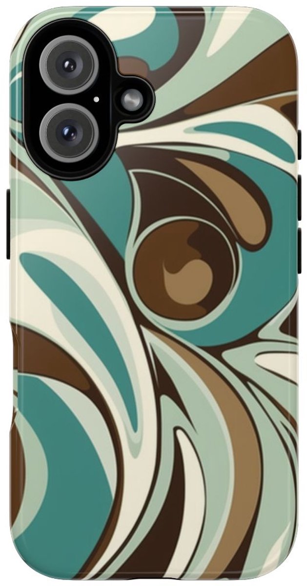 Abstracte Swirl in Teal en Bruin – Telefoonhoesje Geschikt voor iPhone 16