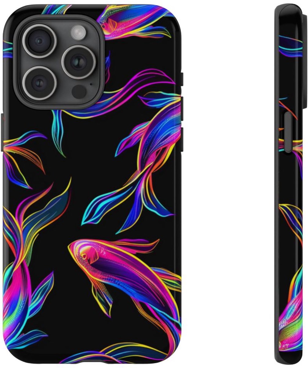 Neonkleurige Vissenpatroon – Telefoonhoesje Geschikt voor iPhone 15 Pro Max