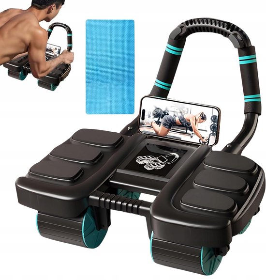 Ab Wheel - Vier wielen met zes elleboogsteunen - Gevoerde elleboogsteunen - Automatisch reboundontwerp - Ideaal voor het trainen van buikspieren en bovenlichaamkracht