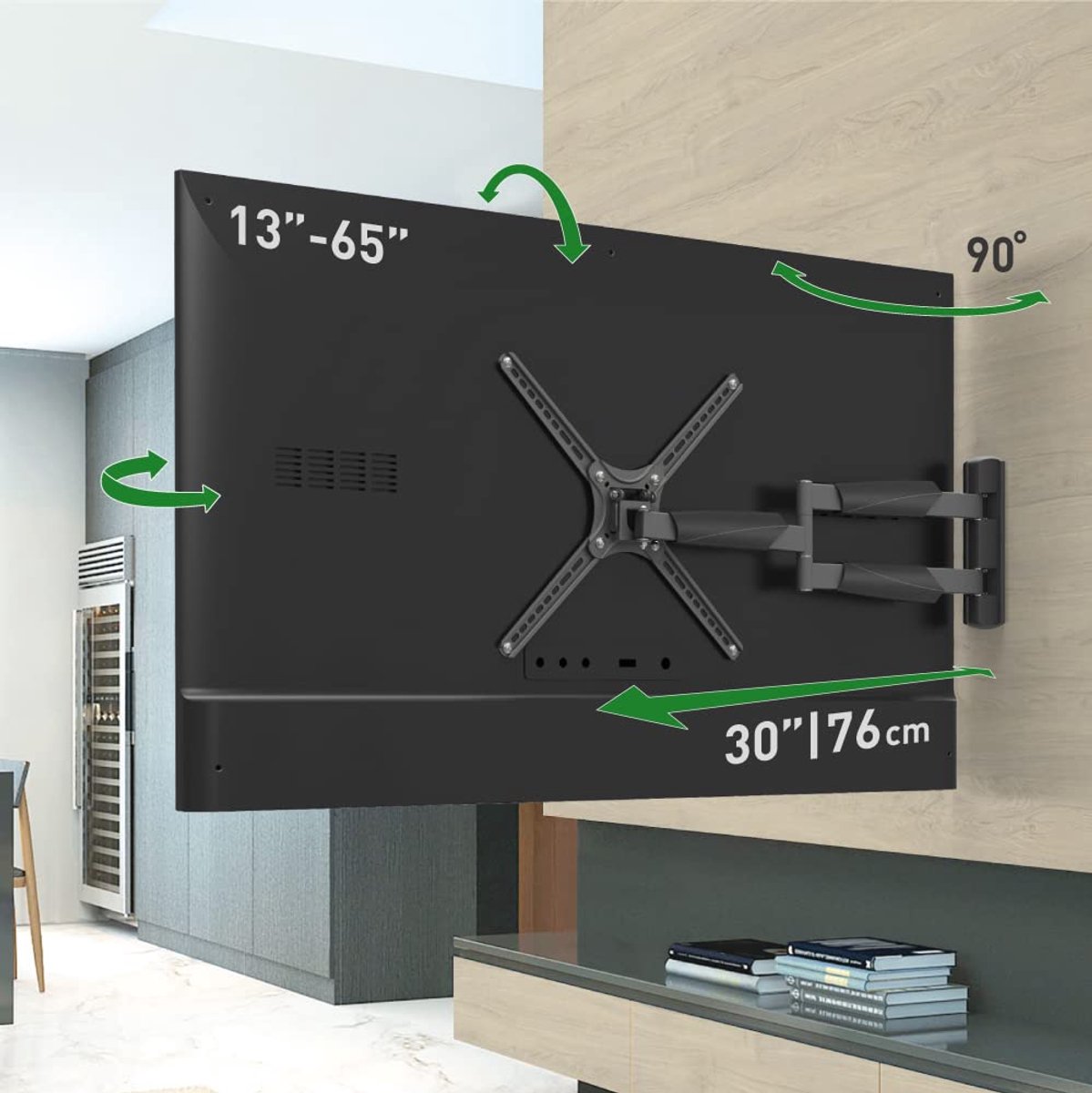 Barkan 76 cm lange tv-muurbeugel, 13-65 inch draai-/kantelbare tv-beugel, belastbaar tot 36 kg, extra lange arm, OLED-tv-beugel, max. VESA 400x400