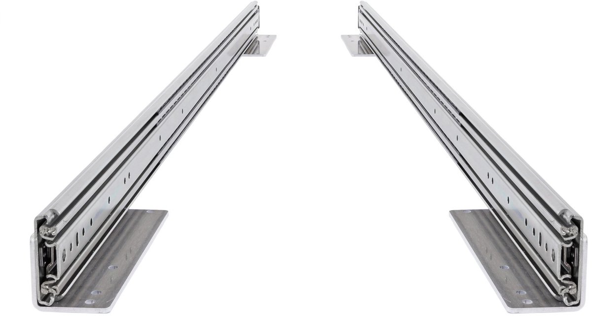 Set ladegeleiders + haakse vloermontage 190 cm 76" volledig uitschuiven 250 kg belastbaar heavyduty lade rails aluminium lage lichte beugels 1900mm 76inch voor bedrijfswagen