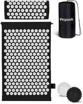 LifeGoods Acupressuur Mat met Kussen - Shakti mat - Spijkermat Incl. 2x Triggerpoint Bal - 60x40x2cm - Zwart/Wit