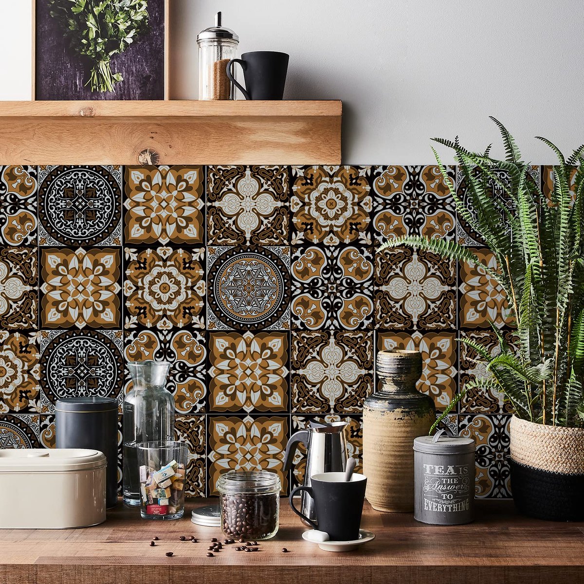 HORIWE Tegelstickers Mozaïek Wandtegelstickers 24 Stuks PVC Tegelstickers Tegels Marokko Zelfklevend Behang Waterdichte Muurstickers voor Keuken, Kast, Meubels, Tafel