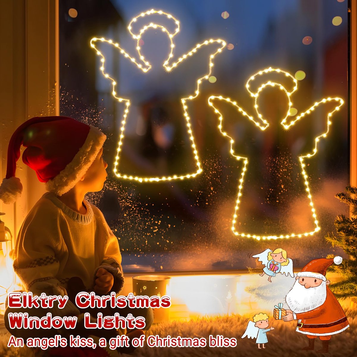 Ibenzoa® Raamverlichting met 200 LED Engelen voor Kerstmis en Feestelijke Decoratie