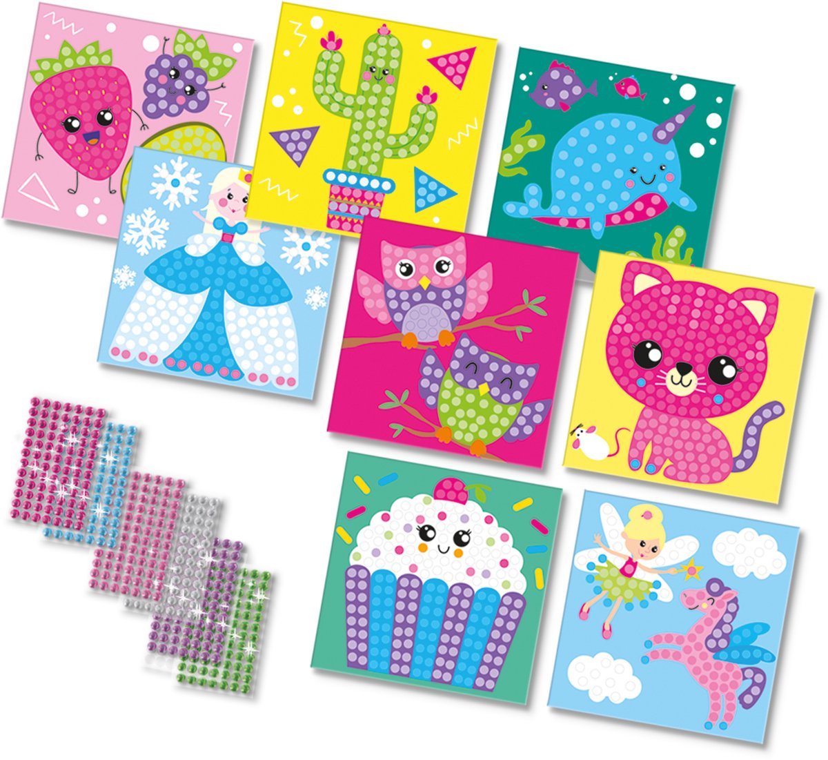 SES Creative Diamond Painting - 8 Mozaïekkaarten met 1080 Steentjes - Voor Meisjes vanaf 3 Jaar - Schoencadeautjes Sinterklaas — afbeelding 2