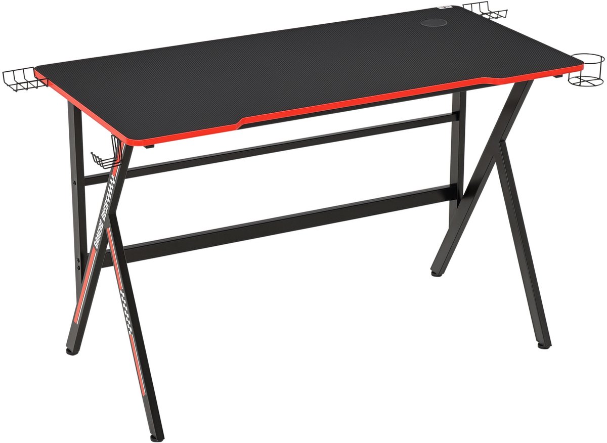 HOMCOM-Gaming Bureau-MDF-120x60x76cm-Zwart, Rood
