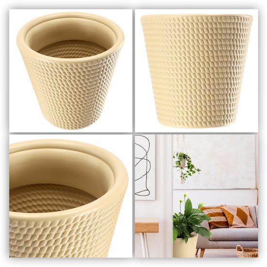 Set Van 4 Stuks Kunststof Bloempot Wit 39 Cm - Dubbelwandig - Hoogte 34 Cm