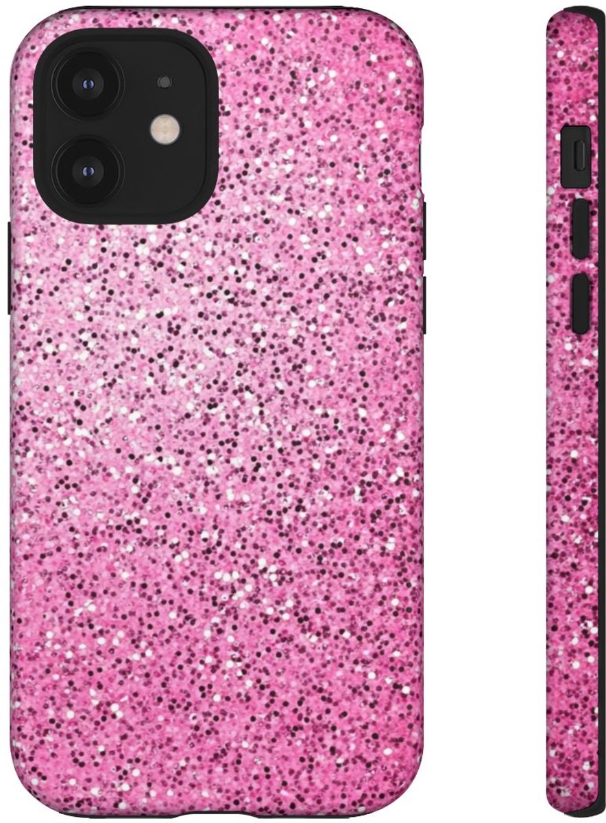 Roze Glitter Sprankelstructuur – Telefoonhoesje Geschikt voor iPhone 12