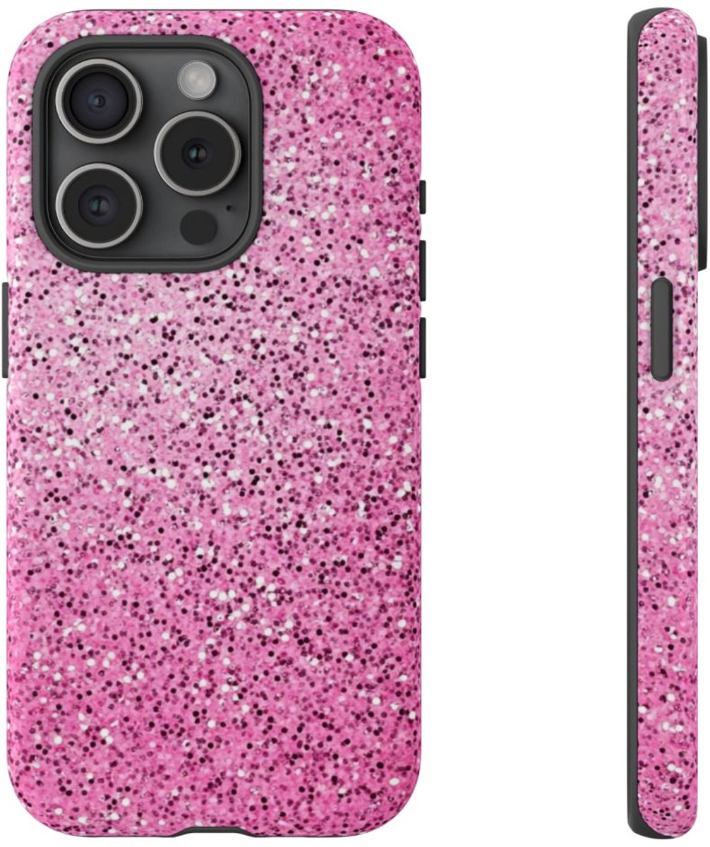 Roze Glitter Sprankelstructuur – Telefoonhoesje Geschikt voor iPhone 15 Pro