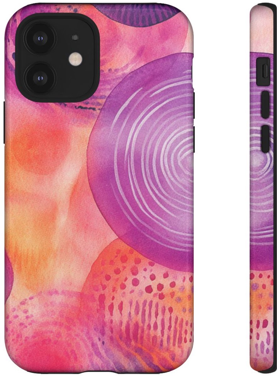 Abstracte Waterverf Cirkels in Warme Kleuren – Telefoonhoesje Geschikt voor iPhone 12