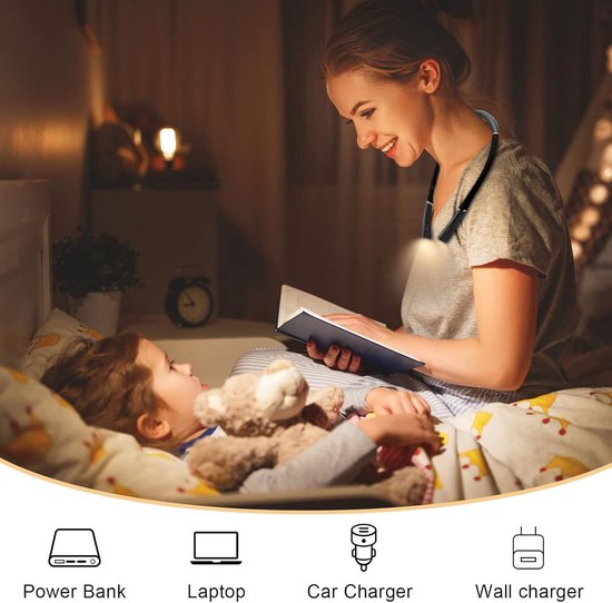 Leeslamp, nekleeslamp, leeslamp voor het slapengaan, oplaadbare leeslamp, 3 kleuren en 6 helderheidsniveaus (grijs) van Merkloos — afbeelding 5