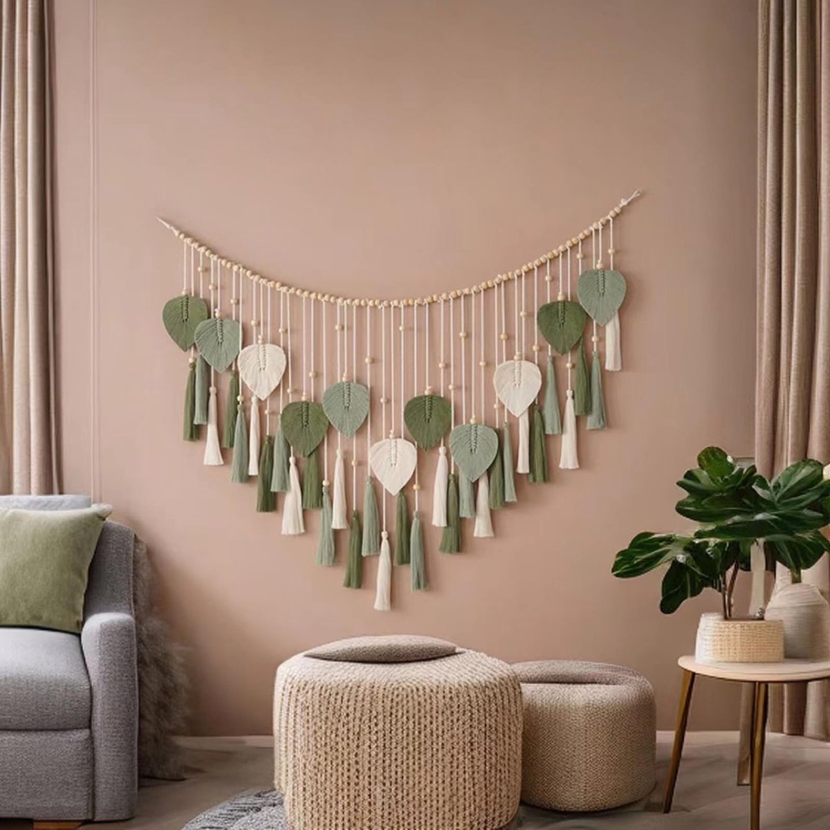 Ibenzoa® Uniek Handgeweven Macramé Wandkleed met Geometrisch Boho-Design voor Stijlvolle Interieurdecoratie
