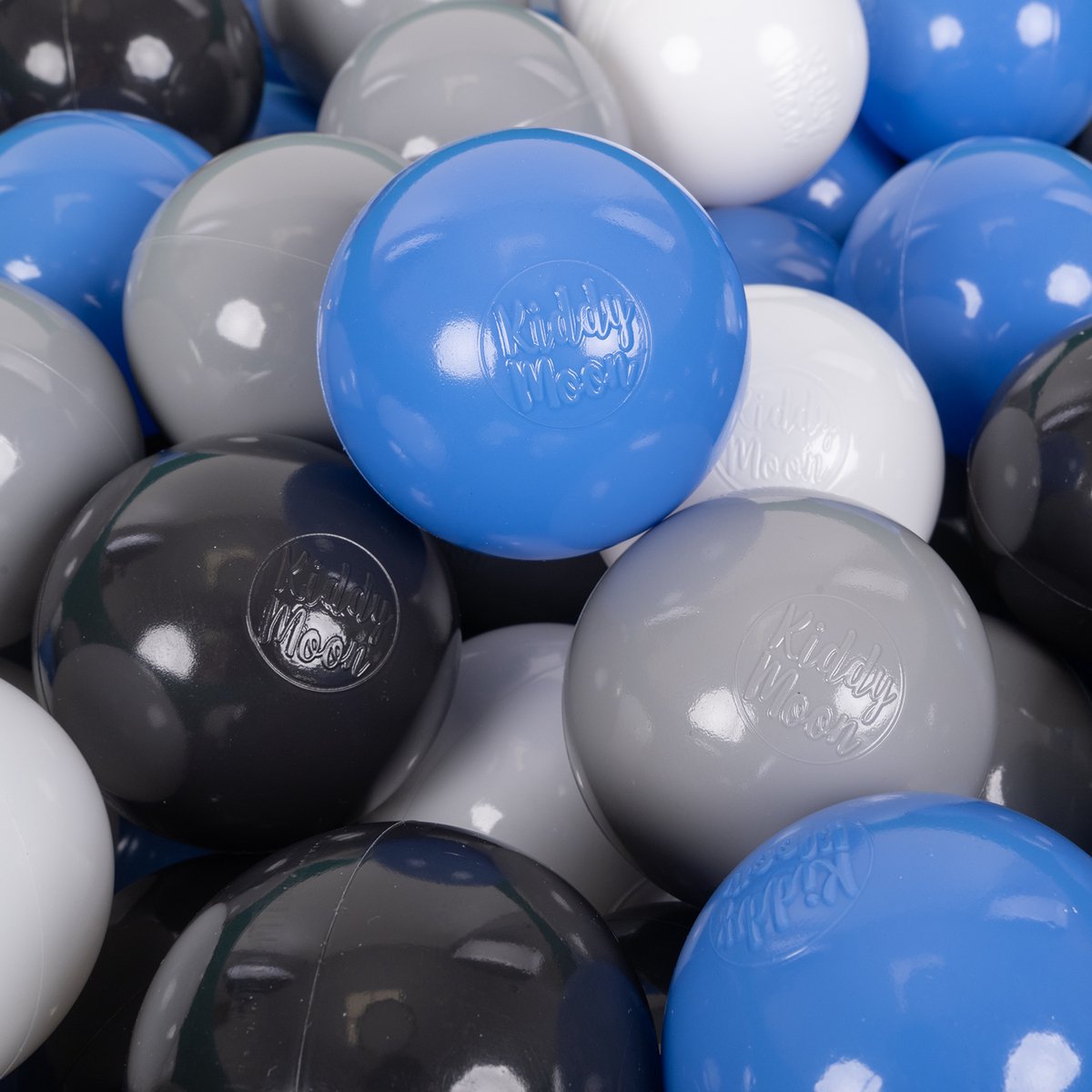 KiddyMoon 200 ∅ 7cm kinderballen speelballen voor ballenbad baby plastic ballen made in eu, grijs/wit/blauw/zwart