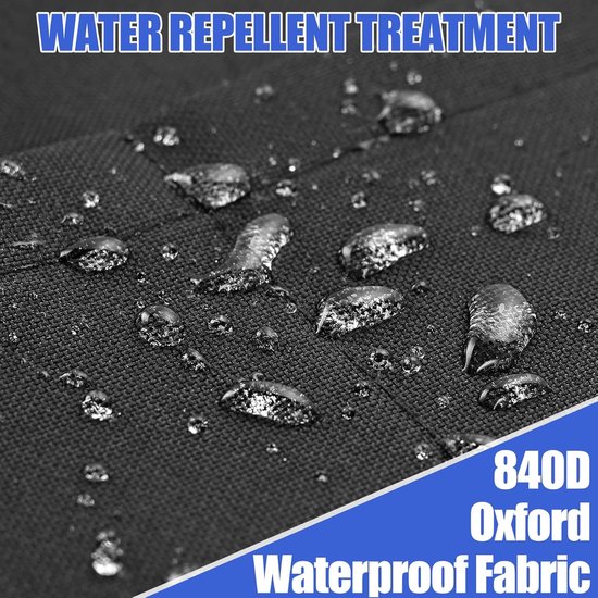 Zwarte 840D Oxford waterafstotende stof met waterdruppels.