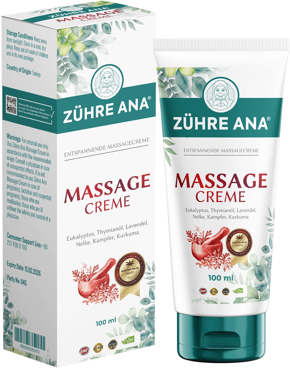 Zühre Ana Massagecrème - Natuurlijke Oliën - Voor Spier-, Gewrichts-, Reumatische Pijn, Rug-, Nek-, Enkel- en Voetpijn - Snelwerkend en langdurig - Natuurlijke pijnverlichting crème -100 ml